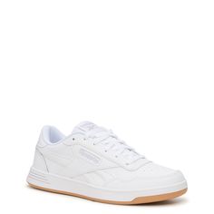 These women's Reebok Court Advance white/cold grey/gum fashion athletic shoes can take your sporty looks a notch up. Featuring leather upper, these athleisure sneakers have optimal lace-up closure, perforations on toe box for ventilation, plush textile lining, cozy OrthoLite sockliner, DMX Microbubbles in midsole for enhanced comfort, and long-lasting rubber outsole. This style is exclusive to Designer Brands Canada. | Reebok Women's Court Advance Sneaker in White/Cold Grey/Gum Leather Size 8. 5 Women Reebok Sneakers, Spring Sports Skate Shoes With Cushioned Footbed, Sporty Running Shoes With Perforated Toe Box For Spring, Spring Low-top Basketball Shoes, Spring White Running Shoes With Perforated Toe Box, Low-top Athletic Sneakers For Spring, Spring Low-top Athletic Fit Sneakers, Spring Low-top Athletic Sneakers, Spring Athletic Fit Lace-up Sneakers