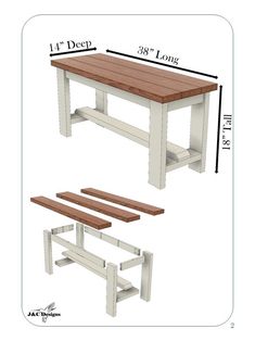 the table and bench are shown with measurements