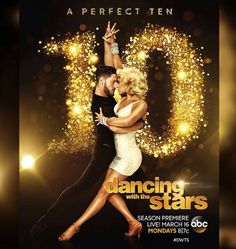 the poster for dancing with the stars, which features two dancers in front of fireworks