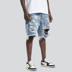 Make a statement with our 2023 Summer Collection Painted Baggy Damaged Denim Shorts. These shorts are patterned to reflect your free-spirited nature and unique sense of mode. Featuring a mid-rise design. they come with a zipper and button closure to ensure maximum comfort and convenience. Let their grunge-inspired ripped look and paint-splattered design take your summer wardrobe to the next level!Distinctive Features: Grunge-Inspired Torn Look: Step out of your comfort zone with these bold short Jean Shorts For Streetwear In Summer, Spring Streetwear Jean Shorts, Ripped Bottoms For Streetwear In Summer, Ripped Cotton Knee-length Shorts, Urban Jean Shorts For Summer Streetwear, Summer Distressed Shorts For Streetwear, Cutoff Shorts For Summer Streetwear, Casual Ripped Knee-length Jeans, Spring Ripped Jean Shorts For Streetwear