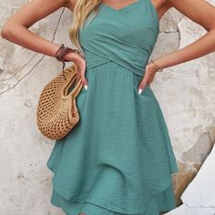 416050516-1 Short Dresses For Women, Beach Sundress, Women Summer Casual, Holiday Beach, Dresses 2023, Dresses For Women, Summer Casual, Green Dress, Sundress