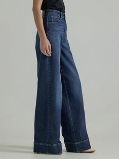 Women's Legendary Trouser Jean Modern High Rise Dark Wash Flare Jeans, Dark Wash Relaxed Fit Wide Leg Pants For Fall, Versatile High Rise Denim Wide Leg Pants, Elevated Casual Wide Leg Denim Flare Jeans, Versatile High Rise Wide Leg Denim Pants, Mid-rise Denim Flare Jeans For Elevated Casual Occasions, Modern Medium Wash Full Length Bottoms, Modern Full-length Bottoms In Medium Wash, Chic Relaxed Fit Jeans For Elevated Casual Look