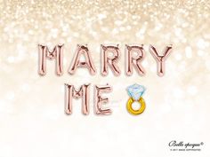 the word marry me with a gold ring on it's side and glittery background