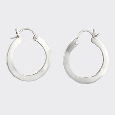 Classic satin finish sterling silver hoops. Basic style that suits any look. -approx.- 1" diameter-hinged wire with snap down clasp-EJ1096 Minimalist Nickel-free Round Hoop Earrings, Classic Nickel-free Metal Hoop Earrings, Minimalist Nickel-free Stainless Steel Hoop Earrings, White Nickel-free Brass Hoop Earrings, Nickel-free Classic Brass Hoop Earrings, Sterling Silver Hoops, Basic Style, Silver Hoops, Satin Finish