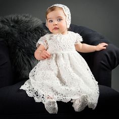 Off White Lace Dress For Baptism, Classic Short Sleeve Dress For Baptism, Off-white Lace Dress For Baptism, Off White Dresses For Baptism, Cream Short Sleeve Dress For First Communion, Girls Christening Dress, Baby Lace Dress, Girls Baptism Dress, First Birthday Dresses