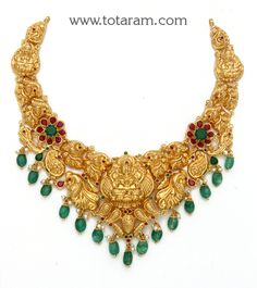 22 karat gold 'lakshmi - peacock' necklace with color stones, pearls & beads (temple jewellery)

  exquisite 22 karat gold 'lakshmi - peacock' necklace  indulge in the beauty of indian craftsmanship with this stunning 22 karat gold 'lakshmi - peacock' necklace from totaram jewelers. adorned with colorful stones, pearls, and beads, this temple jewelry piece is a true masterpiece that will elevate your style to a whole new level.    handcrafted in india, this necklace is a symbol of elegance and t Festive 22k Gold Temple Necklace Luxury, Luxury Gold Plated Temple Necklace For Diwali, Luxury Temple Jewelry With Polished Beads, Luxury Temple Necklace With Polished Beads For Festivals, Cheap Temple Jewelry Necklaces For Diwali, Festive 22k Gold Luxury Temple Necklace, Luxury Brass Temple Necklace, Luxury Gold Temple Necklace With Stone Work, Luxury Gold Antique Temple Necklace