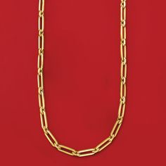 Ross-Simons - Italian 14kt Yellow Gold Alternating Paper Clip Link Necklace. 18". Crafted in Italy from 14kt yellow gold, this paper clip link necklace is the newest must-have. Its minimalistic, sleek design is all the rage and perfect for layering with other on-trend chains. Alternates with petite spacer links for a more pronounced look. Lobster clasp, 14kt yellow gold alternating paper clip link necklace. Formal Yellow Gold Paperclip Chain Necklace, Classic Yellow Gold Paperclip Chain Necklace, Classic Yellow Gold Paperclip Necklace, Yellow Gold Paperclip Necklaces For Formal Events, Classic Paperclip Chain Necklace For Formal Occasions, Classic Formal Paperclip Chain Necklace, 14k Yellow Gold Paperclip Chain Necklace, Link Necklace, Paper Clip