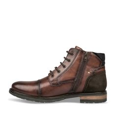 Vous apprécierez cette bottine de ville marron pour son look élégant et son style urbain ! Composée en cuir véritable, elle se pose sur un petit talon effet bois pour un meilleur confort. La bottine se chausse à l’aide de deux zips latéraux. Remarquez ses détails soignés : surpiqûres contrastées et tige bi-matière ! Son Style, Cognac, Espadrilles, Baskets