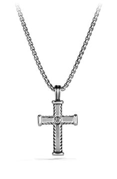 Sterling silver. Pavé diamonds, 0.18 total carat weight. Cross, 33.5 x 24mm. Please note: cross only; chain sold separately. Imported. >Diamond Guide Christian Wishes, David Yurman Mens, Diamond Guide, David Yurman, A Mirror, Boyfriend Girlfriend, Black Diamond, Cross Pendant, Cross Necklace