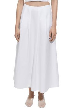 Flowy and flared, this lightweight, cotton-rich skirt will anchor your look with polish. Hidden back-zip closure Side-seam pockets 82% cotton, 15% polyamide, 3% lyocell Machine wash, line dry Made in Turkey Daywear A-line Lined Skirt, Chic Cotton A-line Pleated Skirt, Spring A-line Maxi Skirt For Workwear, Elegant Cotton A-line Pleated Skirt, Spring A-line Maxi Skirt With Pleated Waist, Elegant A-line Cotton Skirt, White Cotton A-line Maxi Skirt, Cotton Flowy Skirt For Daywear, White A-line Cotton Maxi Skirt