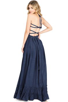 Crinkle maxi dress with a stretchy smocked bodice and halter neck tie. Bare, strappy back with a?drawstring tie at the waist. Pleating at?the waist with a full skirt bottom. Partially lined. CARE | Hand Wash Cold? CONTENTS | 100%?Polyester/Lining: 100% PolyesterMEASUREMENTS |?54"/137 cm Top to Bottom (Size Small) MODEL | 5'8 - wearing a size SmallIMPORTED Marina Laswick, Full Skirts, Pink Maxi Dress, Midnight Navy, Dress Pink, Full Skirt, S Models, Top To Bottom, Halter Neck