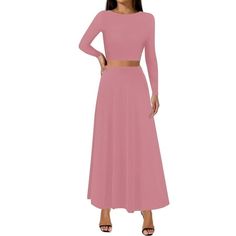 SweetHearts - This skirt set is perfect for work, going out, casual wear, and even for parties and events. The stretchy modal fabric mixed with our perfected fit ensures you'll look your best. Size: XL.  Color: Pink.  Pattern: solid. Womens 2 Piece Outfits, Sweet Hearts, 2 Piece Sets, Modal Fabric, Skirt Long, Pink Pattern, Outfits Fall, Long Sleeve Crop, Mixing Fabrics