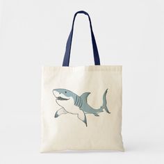 A smiling shark decorates a handy canvas tote bag. Customize it by adding your name or a saying. Available in other styles and colors. White Canvas Tote Bag For Personal Use, Customizable White Tote Bag, Customizable Softback Bags For Daily Use, Customizable Softback Bag For Daily Use, White Tote Bag For Personal Use, Eco-friendly White School Bag, White Canvas Gift Bag For Personal Use, Customizable Tote Canvas Bag For Shopping, White Rectangular Canvas Bag With Eco-friendly Ink