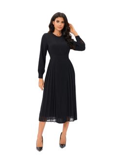 Unleash your inner fashionista with the "Ethereal Noir Midi Dress." Crafted with a flat front pleated design, this dress presents a unique blend of comfort and high-end fashion. Its full lining, excluding the sleeves, enhances its luxurious feel. Measuring 49.5 inches from the high point of the shoulder, it showcases detailed cuffs that add a chic touch to the classic noir. For an ideal fit, please refer to our body measurements guide. To maintain its premium quality, hand wash, line dry, cool i Fall A-line Midi Dress With Pleated Sleeves, A-line Pleated Dress With Pleated Hem For Evening, Elegant Black Pleated Dress, Chic A-line Dress With Pleated Sleeves, Fitted Maxi Dress With Pleated Back For Work, Elegant Pleated Midi Dress For Cocktail, Elegant Knee-length Midi Dress With Pleated Back, Chic A-line Midi Dress With Accordion Pleats, Elegant Fall Pleated Bodice Dress