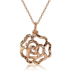 This attractive necklace is the perfect addition to any jewelry and accessories collection. This necklace showcases a high polished filigree rose flower, made entirely of rose gold flashed .925 sterling silver. The pendant hangs from a 18 inch rolo chain and secures with a spring-ring clasp. Product Details Metal Type rose-gold-flashed-silver Metal Stamp 925-sterling Weight 2.3GR Length 18IN Width 23MM Height 23MM Clasp Type spring-ring Chain Type rolo Chain Length 18 Flower Pendant Necklace, Accessories Collection, Rolo Chain, Flower Pendant, Gold Charm, Metal Stamping, Spring Rings, Charm Jewelry, Rose Flower