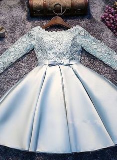 Light Blue Satin and Lace Long Sleeves Party Dress, Cute Short Graduat – BeMyBridesmaid Light Blue Satin Dress For Banquet, Light Blue Satin Party Dress, Light Blue Satin Dress For Prom Season, Blue Satin Wedding Dress, Light Blue Satin Wedding Dress, Short Graduation Dress, Short Graduation Dresses, Homecoming Dresses Lace, African Dresses For Kids