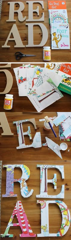 the letters are cut out and ready to be used as wall art for children's rooms