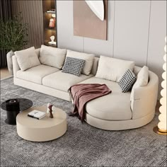 Cream Colored Curved Corner L-Shape Couch - hasugem - large couch - curved couch - united states - 3/4 view Curved Sofa Living Room, L Shaped Sofa Designs, Curved Couch, Living Colors, Chic Sofa, Sofa L, Simple Sofa, Round Sofa, L Shaped Couch