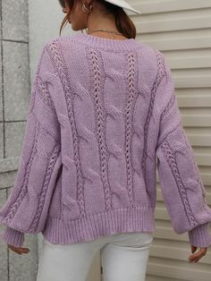 Our Zinny Knit comes in natural lavender colour. Fashion meets comfort in this cosy knit top that features a oversize round neckline and long balloon sleeves for a roomy fit. Pair with jeans for a lazy day outfit or complete the look with our Jady Rose Heels. Size Guide: Ambre is 5’2” tall, and has a 33.2” bust, 24.5”waist, & 36.7” hips. She is wearing a S / US 4 / AU 8. This sweater is true to size. Feature: Round neckline. Comfortable fit. Easy wear. Long sleeves. Material: 90% Acrylic, 10% Wo Casual Textured Knit Sweater With Balloon Sleeves, Casual Sweater With Textured Knit And Balloon Sleeves, Casual Soft Knit Sweater With Balloon Sleeves, Casual Knit Sweater With Balloon Sleeves, Lavender Crew Neck Sweater For Fall, Lavender Knit Sweater For Fall, Lavender Long Sleeve Sweater For Winter, Lavender Long Sleeve Winter Sweater, Trendy Purple Soft Knit Sweater