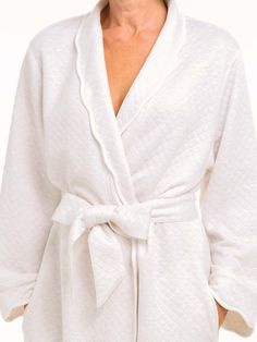 New quilted robe designed to keep you warm and in style. My oatmeal quilted classic robe has a tie with a bow for a flattering look. The ultimate in daily relaxation wear, it strikes a perfect balance with the refined and flattering drape of soft quilted fabric, edged with delicate scalloped trim. Thoughtfully adorned with an attached belt and pockets, our classic robe ensures you wind down the evening looking as polished as you did throughout the day. If you run cold this elegant & cozy robe wi Quilted Robe, Quilted Fabric, Scalloped Trim, In Style, Relaxation, Oatmeal, Trim, Fabric, How To Wear