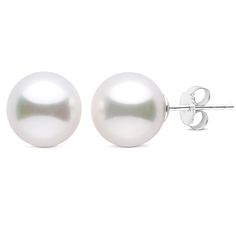 These incredible earrings have a regal, sophisticated charm. These AAA-quality South Sea pearls are flawlessly round, with deep luster and smooth surface. These exquisite pearls range in size from 9.0-10.0 mm, and each pair is carefully matched for size, color, and overtone. The pearls are mounted on solid 14-karat gold posts, available in both yellow and white gold. Refined Round Pearl Earrings As Gift, Refined Round Pearl Earrings For Gift, Classic Pearl White Pearl Earrings For Gift, Refined White Pearl Earrings As A Gift, Refined White Pearl Earrings For Gift, Formal Round Bead Pearl Earrings With Matching Set, Classic Round Pearl Earrings, Classic Pearl Earrings For Anniversary, Timeless Pearl Earrings As Gift