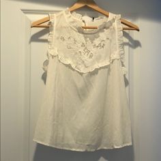 Brand New White Lace Sleeveless Blouse By Mango. Never Worn, With Tags. Tag Says Us Size Is Small, But Fits More Like An Xs. Last Photo Shows Measurement From Pit To Pit At Approx 17 Inches. Slightly See-Through So May Want To Wear A White Tank Underneath. Sleeveless Cotton Lace Top With Ruffles, Sleeveless Summer Camisole For Daytime, Sleeveless Lace Top For Spring Daywear, Summer Cami Blouse, Summer Cami Vest Blouse, Summer Sleeveless Tops With Lace Trim, Summer Camisole Blouse With Lace Trim, Sleeveless Summer Tops With Lace Trim, Summer Vest-style Cami Blouse