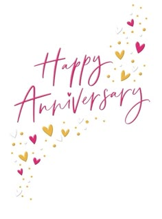 an anniversary card with hearts and confetti in the shape of a heart, on a white background