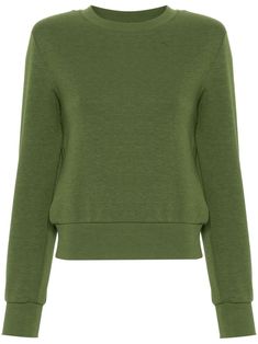 green cotton knitted construction crew neck shoulder pads long sleeves ribbed cuffs and hem signature Fly plaque to the rear opening at the back Dropped Shoulder Sweatshirt, Yellow Hoodie, Hoodie Green, City Dress, Summer Beach Wear, Cotton Hoodie, Green Cotton, Grey Sweatshirt, Active Wear For Women