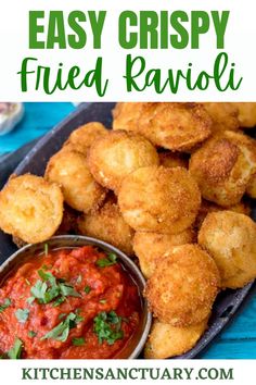 easy crispy fried ravioli with tomato sauce