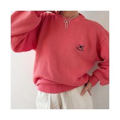 Vintage cotton salmon pink knit crew sweater.  Slouchy relaxed fit.  Labeled as size M (mens). I'm XS/S 5'7 wearing it oversized in the photos. Fits woman's XS - L depending on desired fit.  Circa 80s 90s.  Soft 100% cotton.  Embroidered Cricketeer.  In great vintage condition (light stain on the sleeve, the odd small thread pull) 〰️Measurements taken flat: Armpit to armpit - 21.5" Length(back collar seam to hem)- 25" Shoulder to shoulder seam - 23.75" Sleeve length(from mid collar) - 34" 🌟 Pink Knit, Pullover Outfit, Salmon Pink, Pullover Sweater Women, Vintage Rose, Vintage Cotton, Women Pullover, Pullover Sweaters, Sweater Outfits