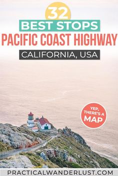 the best stops on pacific coast highway in california, usa with text overlaying it