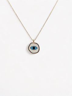 This evil eye necklace is made by hand with enamel in white. Hangs from a 16” double chain 14k gold plated Sustainably sourced materials FINAL SALE Greek Eye Necklace Gold, Silver Symbolic Evil Eye Necklace, Evil Eye Metal Necklace With Round Shape, Blue Metal Necklace With Evil Eye, Evil Eye Enamel Jewelry Gift, Evil Eye Necklace Gold, Double Chain, Evil Eye Necklace, Eye Necklace