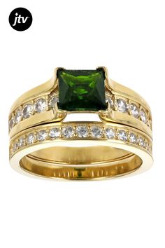 1.58ct Square Octagonal Green Chrome Diopside With 1.74ctw Round White Zircon 18k Yellow Gold Over Sterling Silver Set of 2 Rings. Measures Approximately 0.82"L x 0.28"W. Not Sizeable. Accent Stones Primarily Zircon. Ring Spacer, Green Chrome, 2 Rings, Ring Emerald, Popular Jewelry, Emerald Stone, Turquoise Jewelry, Jewelry Making Beads, Online Jewelry