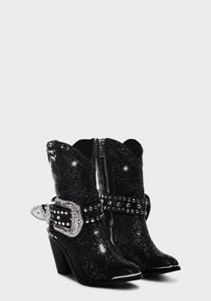 Club Exx Rhinestone Cowboy Boots - Black – Dolls Kill Western Boots With Rhinestones And Pointed Toe, Western High Heel Rhinestone Boots, Trendy Snip Toe Mid-calf Boots For Parties, Western Boots With Rhinestone Rivets For Fall, Western Style Party Boots With Bling, Western High Heel Boots With Rhinestones, Western Pointed Toe Boots With Rhinestone Rivets, Western Boots With Rhinestone Rivets For Winter, Western Winter Boots With Rhinestone Rivets