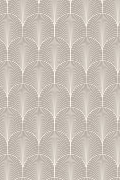 an art deco wallpaper pattern with fan shapes in grey and white colors on a neutral background