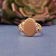 Beautiful oval signet ring in a Victorian revival style with filigree flourish design. This ring is unisex and would great on anyone! The ring can be taken to a local jeweler and monogramed.  Metal: 10k yellow gold Measurements: Center measures 14.48 x 10.15mm  Ring Size: 10 (Can be resized by a jeweler)  Time Period: Mid Century Victorian Signet Ring, Classic Gold Engraved Oval Ring, Gold Oval Signet Ring With Engraving Option, Classic Oval Cabochon Rings Stamped 14k, Classic 14k Gold Oval Cabochon Ring, Antique Oval Signet Ring With Polished Finish, Victorian Oval Engraved White Gold Ring, Vintage Oval Signet Ring With Intricate Design, Victorian Signet Ring With Intricate Design