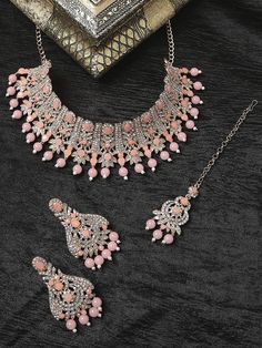 Rose Gold Pearl Necklace, Pink Choker, Indian Bridal Jewelry Sets, Rose Gold Pearl, Indian Bridal Jewelry, Bridal Jewelry Set, Gold Pearl Necklace, Bridal Jewellery Indian, Bridal Jewelry Sets