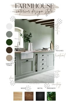 the farmhouse interior design style is featured in this page, with different colors and finishes