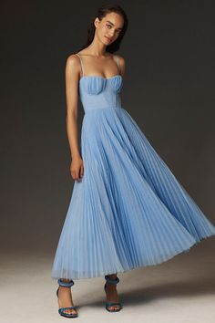 Blue Wedding Guest Dresses, Amara Dress, Pleated Tulle, Flare Midi Dress, Tulle Midi Dress, Wedding Attire Guest, Blue Bridesmaid Dresses, Blue Bridesmaids, Wedding Bridesmaid Dresses