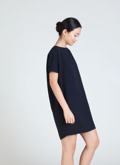 KAAREM - Angle Mini Dolman Open Back Dress - Black Blue Chic Short Sleeve Dress With Button Back, Chic Short Sleeve Button Back Dress, Button Back Mini Dress For Workwear, Chic Mini Dress With Button Back, Short Sleeve Dress With Button Back For Daywear, Button-back Dresses For Daywear, Open Back Dress, Open Back Dresses, Back Dress