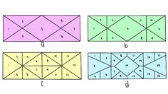 four different colored squares with numbers on them