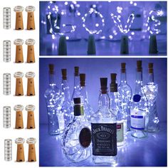 there are many bottles that have lights in them