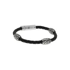 Add a cool new piece to your daily look with this black ion-plated stainless steel and black leather bracelet.Click on this JEWELRY & WATCHES GUIDE to learn about fit, styles, materials and more! Length: 8.5 in. Clasp: push lock Metal: stainless steel Plating: black ion-plated Finish: polished Packaging: pouch Size: 8.5". Gender: male. Age Group: adult. Adjustable Stainless Steel Edgy Bracelets, Adjustable Black Leather Bracelet With Stainless Steel Clasp, Black Bracelet For Everyday Use, Black Bracelets With Strap For Everyday Use, Casual Black Bracelet For Everyday Use, Casual Black Bracelets For Everyday Use, Edgy Silver Leather Bracelet With Black Band, Black Stainless Steel Jewelry For Everyday Use, Black Jewelry Bracelet Strap For Everyday Use