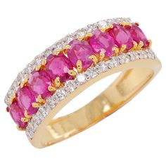 Contemporary Wedding Rings, Ring Indian, Diamond Band Ring, Pinkish Red, Contemporary Ring, Diamond Cocktail Rings, Eternity Band Ring, Diamond Rings Bands, Color Rojo