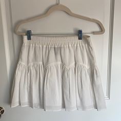 Never Worn, Flowy, Scallop Patterned, White Skirt White Flowy Mini Skirt For Beach, White Flowy A-line Skirt, White Flowy Mini Pleated Skirt, White Flowy Cotton Mini Skirt, White A-line Flowy Mini Skirt, White Skirts, Womens Skirt, Mini Skirts, White