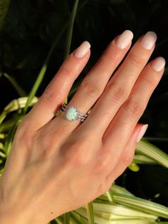 Ethiopian Opal Oval Ring For Wedding, Oval Prong Setting Bridal Sets As Gift, Oval Bridal Sets With Prong Setting As Gift, Stackable Opal Promise Ring, Elegant Silver Opal Stackable Rings, White Emerald Cut Halo Jewelry, Stackable Oval Diamond White Jewelry, Adjustable Opal Ring Fine Jewelry, Elegant Opal Gemstone Stackable Rings