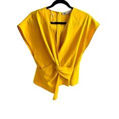 Nice Zara Women's Top M Yellow 100% Polyester Short Sleeve V-Neck Basic. It’s Fancy. New Chic Short Sleeve V-neck Top For Spring, Elegant Surplice Neckline Tops For Summer, Chic V-neck Top For Day Out, Zara Fitted V-neck Tops, Chic V-neck Top For Brunch In Spring, Elegant Yellow V-neck Top, Summer Workwear Tops With Surplice Neckline, Yellow V-neck Top For Party, V-neck Top For Day Out