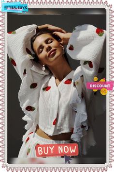 Women Ruffle Strawberry Print Long Sleeve Top and Skirt Two-piece Set Summer Long Sleeve Sets For Brunch, Long Sleeve Top And Skirt, Strawberry Print, Top And Skirt, Two Piece Sets, Long Sleeve Top, Long Sleeve Tops, Sleeve Top, Two Piece