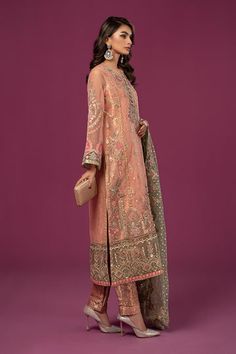 Peach Shade Embroidered Luxury Formal Maria B Pakistani Salwar Suit depicts floras in bloom to create a mesmerizing composition of elegance and sophistication. Delivery: 7 Business Days Wedding Palazzo Set With Floral Embroidery In Raw Silk, Formal Chanderi Traditional Wear With Floral Embroidery, Festive Unstitched Suit With Floral Embroidery For Reception, Elegant Floral Embroidered Salwar Kameez For Diwali, Organza Lawn Suit With Floral Embroidery For Wedding, Elegant Unstitched Suit With Floral Embroidery For Diwali, Elegant Floral Embroidered Straight Kurta Fabric, Elegant Unstitched Suit With Floral Embroidery For Designer Wear, Elegant Floral Embroidered Dupatta For Formal Occasions