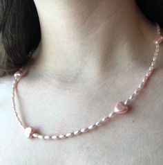 Handmade Light Pink 20 in. Matinee Beaded Necklace. Lobster claw closure. Makes a great gift. Party Beaded Necklaces With Heart Beads, Adjustable Beaded Necklaces For Valentine's Day, Adjustable Beaded Necklace For Valentine's Day, Valentine's Day Pearl Beaded Necklaces With Heart Beads, Valentine's Day Pearl Heart Beaded Necklaces, Valentine's Day Gift Beaded Pearl Necklace, Valentine's Day Pearl Heart Beads Necklace, Heart-shaped Beaded Pearl Necklace For Gift, Heart-shaped Beaded Pearl Necklace As Gift